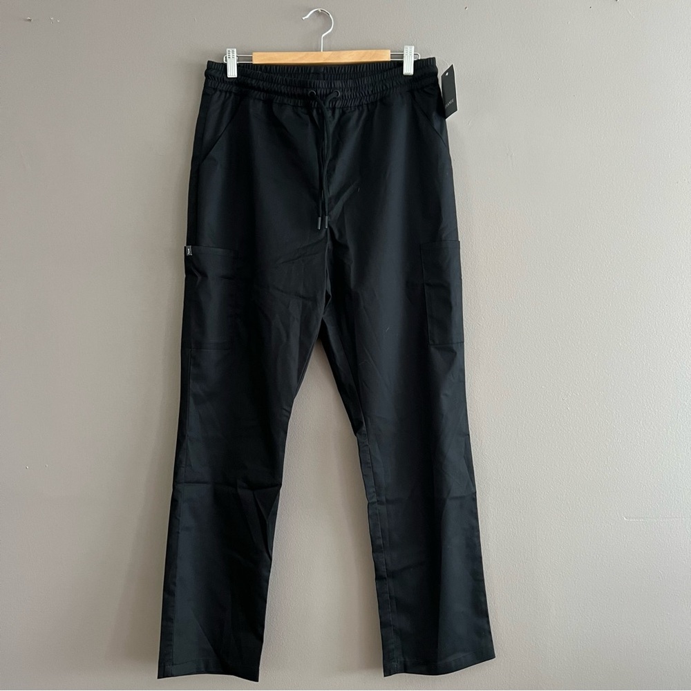 Jaanuu Cargo Scrub Pants Men Straight Stretch Drawstring J85003 Sz M 32x29 Black